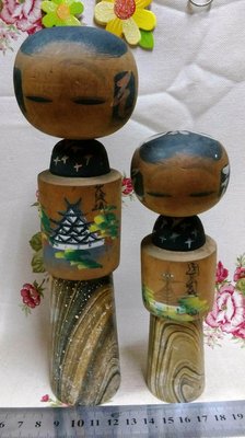 龍廬-自藏二手出清~日本木頭人偶木芥子人形娃娃-大阪城H20.5cm&amp;通天閣H15.5cm/日本料理店裝飾