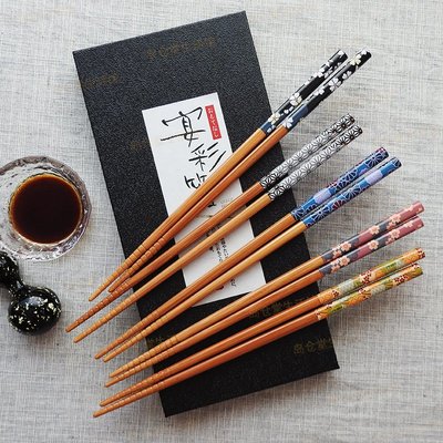 日本進口石田家用筷子5入高檔禮盒套裝防滑竹筷子日式家庭尖頭筷