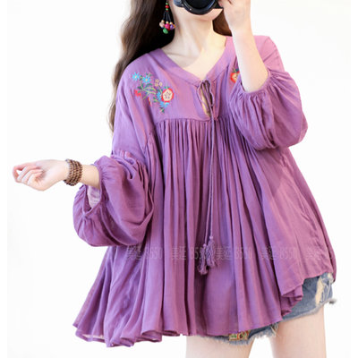 紫色 波西米亞 襯衫 娃娃衫【美延B550】