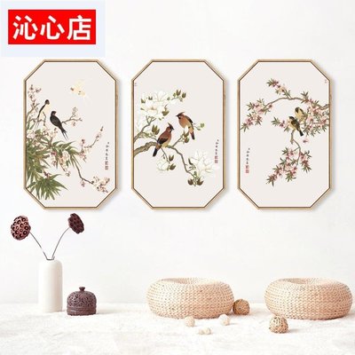 熱銷  新中式客廳沙發背景中國風工筆花鳥畫茶室掛畫中式古典壁畫qxd5064