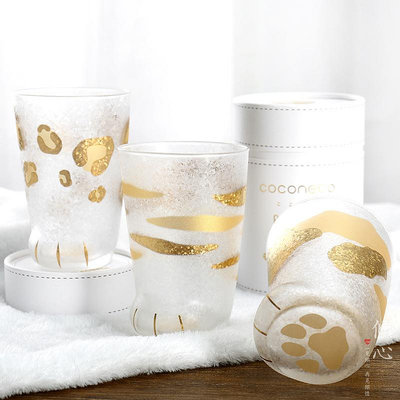 ADERIA日本石塚硝子貓爪杯果汁杯創意牛奶玻璃杯生日禮物貓咪杯