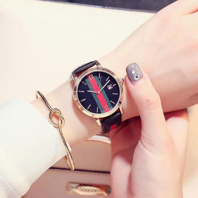 GUOU古歐時尚歐韓風復古皮帶手錶 防水日曆女表 羅馬石英手錶女