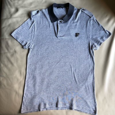 [品味人生] 保證正品 GUCCI 灰白條紋  軍裝式   短袖POLO衫 SIZE  L  適合 M