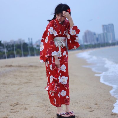 春夏日本少女和服女正裝傳統d紅色雞蛋花可愛改良學生連衣裙旅拍| Yahoo