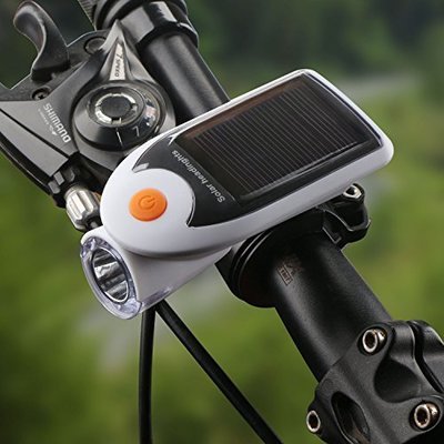 USB+太陽能充電腳踏車燈 自行車前燈  高亮度白光LED燈 免電池