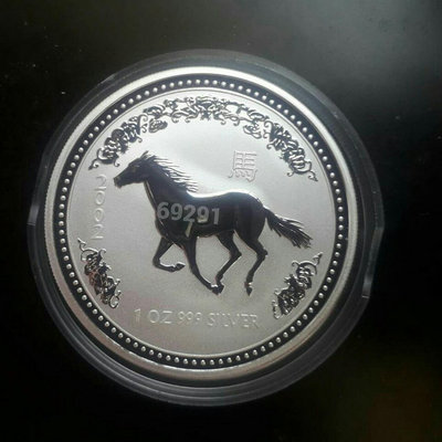 售2800元已絕版~2002澳洲馬年銀幣一盎司，白馬銀幣，馬年銀幣，銀幣，紀念幣，錢幣，幣~澳洲馬年銀幣1盎司