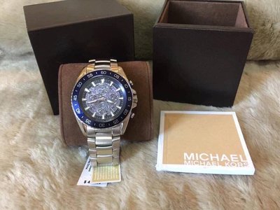 MICHAEL KORS Jet Master 鏤空錶盤 銀色不鏽鋼錶帶 男士 自動機械錶 MK9024