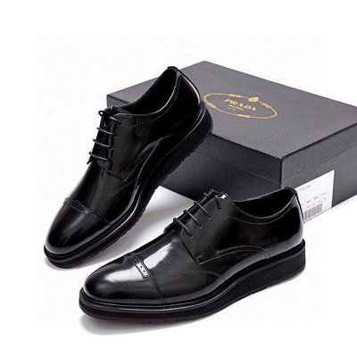 直購#Prada男士黑色系帶正裝男鞋24開邊珠牛皮鞋商務鞋