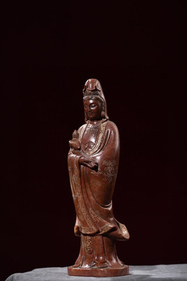 舊藏老貨 壽山石手雕觀音菩薩站像
