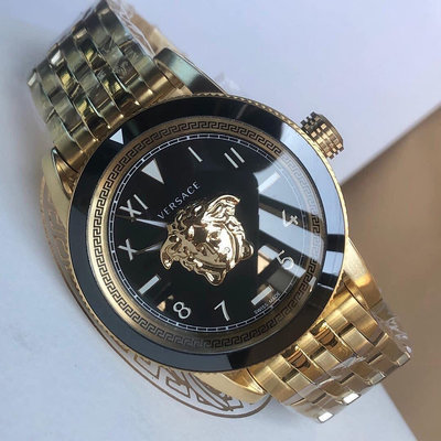 VERSACE V-Palazzo 黑色錶盤 金色不鏽鋼錶帶 石英 男士手錶 VE2V00322