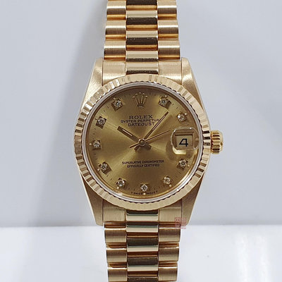 ROLEX 勞力士 68278 Datejust 蠔式18K金 中型款 金色十鑽面盤 錶徑31mm 大眾當舖A957