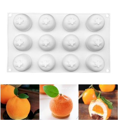 烘焙用品#12連橘子慕斯蛋糕模具 桔子柑橘橘子水果形狀烘焙矽膠模具