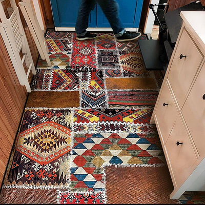 新品復古摩洛哥風花磚地毯門廳防滑墊 臥室客廳地毯 走廊玄關毯可定制