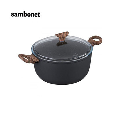 義大利Sambonet / Rock'N'Rose雙耳湯鍋24cm(附蓋)-黑色