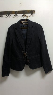 二手百貨公司專櫃Theme秋冬保暖藍色毛料西裝外套38號8成新