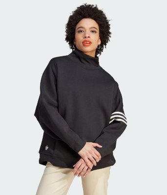 【潮牌館】Adidas Sweater 女 黑色高領長袖上衣 愛迪達Oversize寬鬆衛衣長袖上衣 IM1817