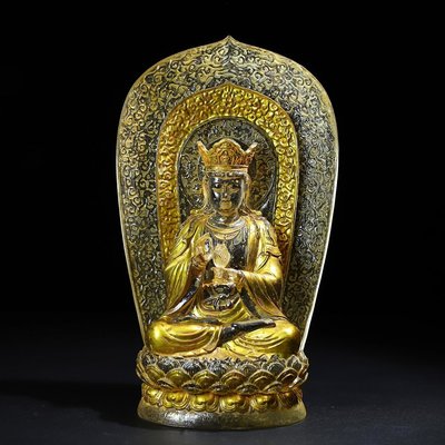 舊藏古法琉璃佛像 背光觀音佛像一尊，長15厘米寬9.5厘米高25.5厘米，重2960克，54000