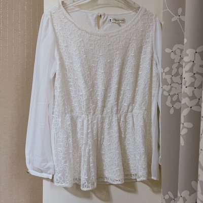 日本專櫃品牌k組曲小珍珠雪紡天使白長袖上衣2號 (4C)