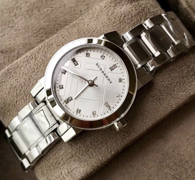 BURBERRY 銀色錶盤 銀色不鏽鋼錶帶 石英 女士手錶 BU9213