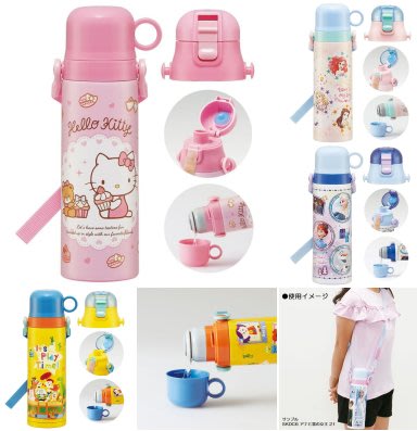 ♥小花花日本精品♥ Hello Kitty 迪士尼公主 冰雪奇緣愛莎 玩具總動員 兒童兩用保溫瓶 附背帶 ~ 3