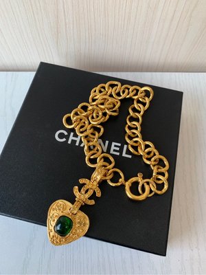 Chanel vintage 葡萄藤綠琉璃雙c logo 項鍊