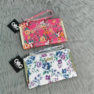 新款GUESS包包新款大卡包零錢包鈔票包手機包圖案花朵包磁扣拉鏈包橫款卡位