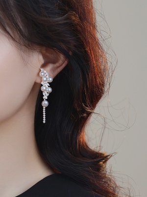 天然淡水珍珠S925純銀小眾設計高級感氣質2022年新款潮女輕奢耳環~特價