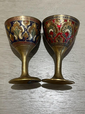 日本 精工老銅高腳杯 對杯 4.2CM×6.5CM 老物件