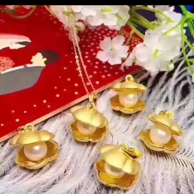 黃金潘朵拉 生日禮物情人節禮物3D硬黃金8mm正圓無瑕珍珠加18K金鍊