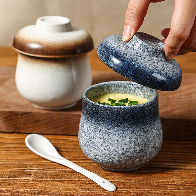 日式陶瓷小燉盅帶蓋蒸蛋碗雞蛋羹燉碗蛋盅茶碗蒸湯盅家用餐具