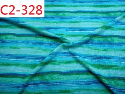 布料 針織橫紋印花泡泡布 (特價10呎250元) 【CANDY的家2館】C2-328 彈性藍綠針織泡泡橫紋印花上衣洋裝料