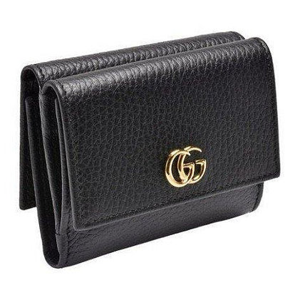 叮噹精品 GUCCI 524672 黑色牛皮 金GG 迷你3折短夾 有現貨