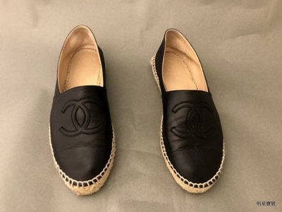 Chanel 黑色真皮草編鞋 藤編鞋 休閒鞋