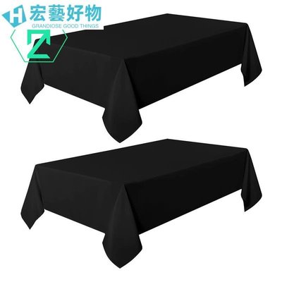 2 件裝黑色桌布，長方形 6 英尺桌布  防污抗皺可水洗聚酯桌布-宏藝好物
