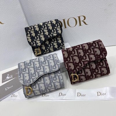 Jisoo代購 Dior帆布多功能卡包 三折緹花女式錢包 頭層牛皮經典短夾2381