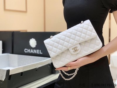 二手 Chanel香奈兒 CF25 Classic flap bag A01112白色羊皮銀扣