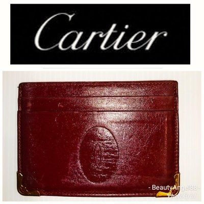 真品 新 Cartier 卡地亞 信用卡夾 名片夾 證件夾 車票夾 口袋夾 酒紅色皮夾 小牛皮錢包$458 一元起標