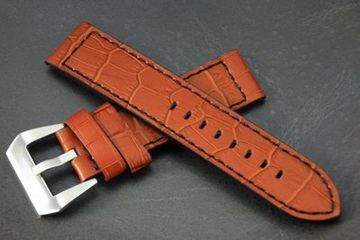 加長版Banda ,panerai飛行軍錶風格直身24mm黑縫線鱷魚紋真皮錶帶seiko citize
