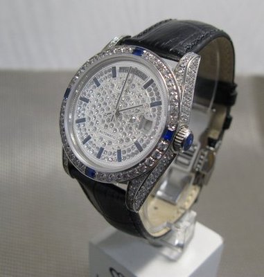 HUANT WATCH 勞力士款高級滿天星精鑽自動上鍊皮帶腕錶型號HRX886GL (神梭鐘錶)