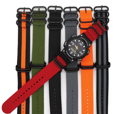 卡西歐錶帶替換 卡西歐手錶配件 替換卡西歐錶帶AQS810W樹脂黑色尼龍帆布錶帶配件AEQ-110W/W-735H
