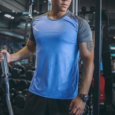 【熱賣精選】6.1日上新 LVFT夏季健身訓練系列男士運動速干高彈力短袖拼接上衣