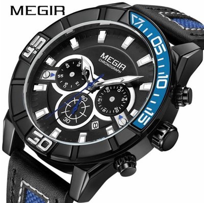 【潮裡潮氣】美格爾MEGIR手錶防水計時夜光日曆大錶盤男表石英表2066