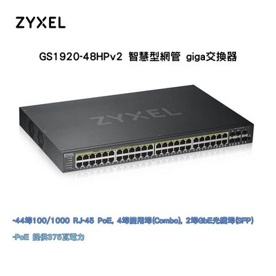 48埠 GbE 智慧型網管交換器 PoE ZyXEL GS1920-48HPv2 switch 碳纖維紋路外觀