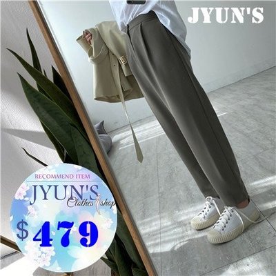 JYUN'S 新品品質超級好的褲腳後系扣休閒西裝褲顯瘦長褲子 灰綠色S碼 現貨
