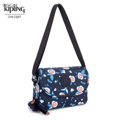 小Z代購#Kipling 猴子包 K12452 中款 深藍花朵 多用拉鍊款輕量斜背肩背包
