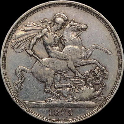 英國1888年維多利亞馬劍克朗銀幣