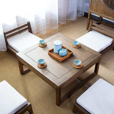 現貨 茶几 尋匠老榆木方桌榻榻米小飄窗茶幾實木矮桌子簡約日式炕桌和室幾桌
