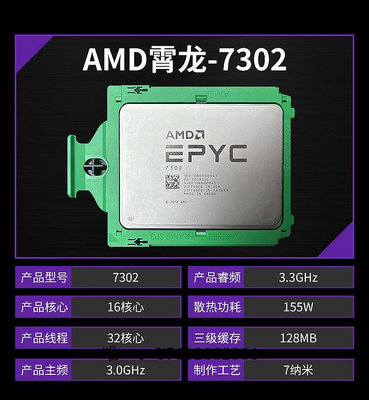 電腦零件AMD EPYC霄龍 7402/7282/7542/7302/7601/64核128線程 服務器 CPU筆電配件