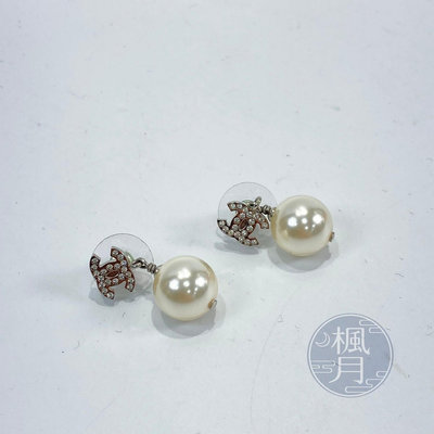 CHANEL 香奈兒 A21 V 水鑽造型 CC珍珠 耳環 飾品 精品耳飾 水鑽耳環 珍珠耳環