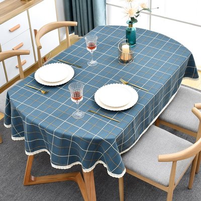 桌巾 桌布 桌旗 防水 美式長橢圓形北歐格子棉麻布藝桌布餐桌布可折疊伸縮長方形小清新